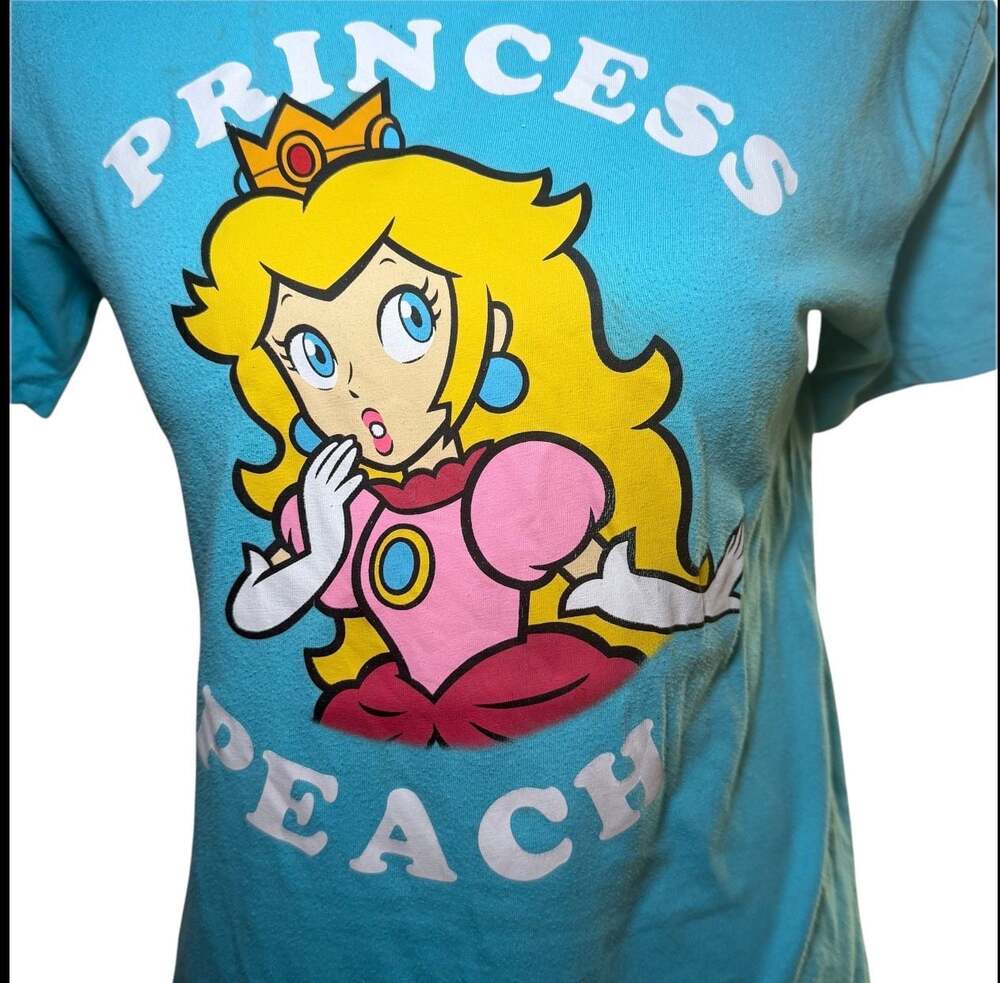 Super Mario‎ Princess Peach Graphic T Shirt Women M Blue Nintendo Cute Tee